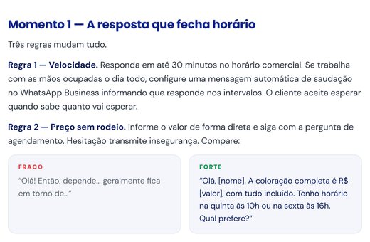 Página do capítulo 5 comparando uma resposta fraca e uma resposta forte de WhatsApp, lado a lado